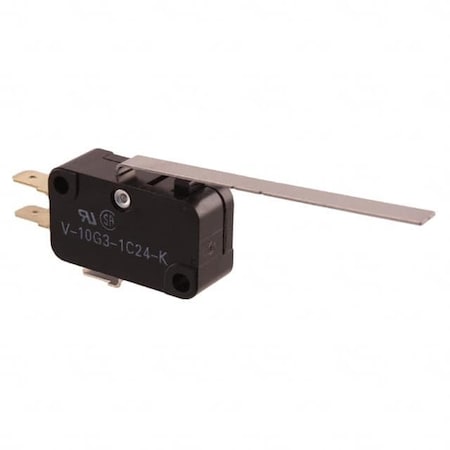 Omron Snap Acting/Limit Switch, Spdt, Momentary, 10A, 8Vdc, 10.8Mm, Quick Connect Terminal, Long Hinge V-10G3-1C24-K